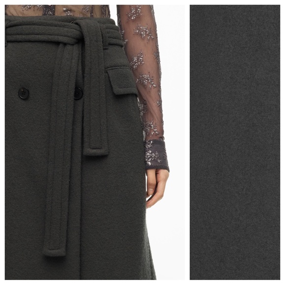NWT. Zara Gray Limited Edition 100% wool High-Waisted Midi Skirt. Size S. - Picture 7 of 12